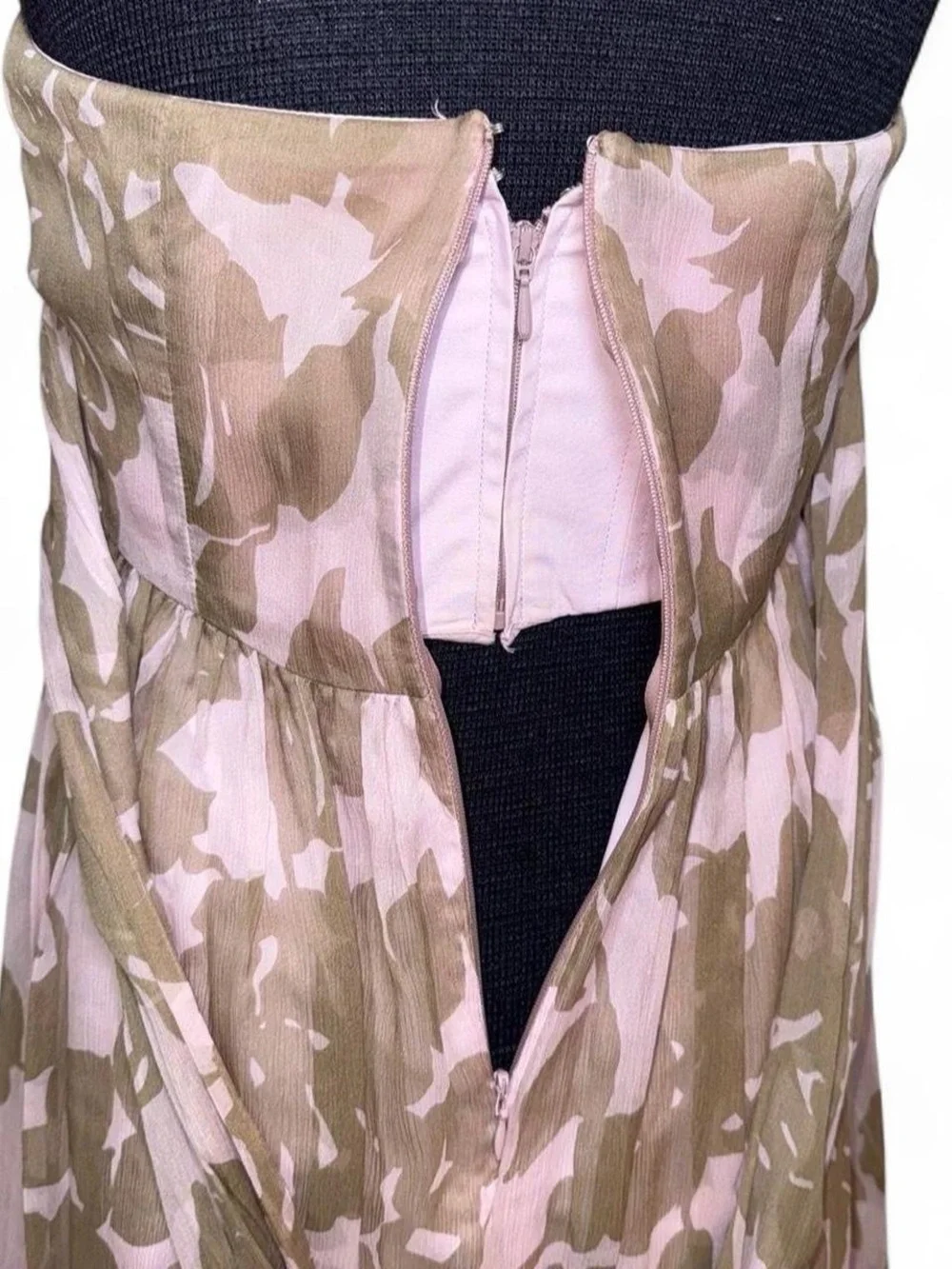 J. Crew Rose Tan 100% Silk Chiffon Long Maxi Dress Sweetheart Neck Gown Size 4